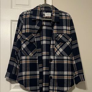 Rue21 Navy and Tan Plaid Flannel